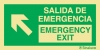 Señal de evacuación con el texto SALIDA DE EMERGENCIA/EMERGENCY EXIT y flecha diagonal hacia arriba a la izquierda