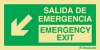 Señal de evacuación con el texto SALIDA DE EMERGENCIA/EMERGENCY EXIT y flecha diagonal hacia bajo a la izquierda