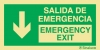Señal de evacuación con el texto SALIDA DE EMERGENCIA/EMERGENCY EXIT y flecha vertical hacia bajo