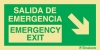 Señal de evacuación con el texto SALIDA DE EMERGENCIA/EMERGENCY EXIT y flecha diagonal hacia bajo a la derecha