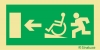 Señal de evacuación para zonas de evacuaciones comunes de personas y de personas con discapacidad con rampa ascendente y con flecha horizontal a la izquierda