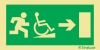 Señal de evacuación para zonas de evacuaciones comunes de personas y de personas con discapacidad con rampa descendente y con flecha horizontal a la derecha