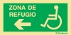 Señal de evacuación de ZONA DE REFUGIO para personas con discapacidad con flecha horizontal a la izquierda