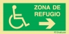 Señal de evacuación de ZONA DE REFUGIO para personas con discapacidad con flecha horizontal a la derecha