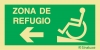 Señal de evacuación de ZONA DE REFUGIO para personas con discapacidad con rampa descendente y con flecha horizontal a la izquierda
