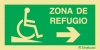 Señal de evacuación de ZONA DE REFUGIO para personas con discapacidad con rampa ascendente y con flecha horizontal a la derecha
