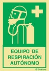 Señal de equipos de emergencia con el pictograma de EQUIPO DE RESPIRACIÓN AUTÓNOMO y texto