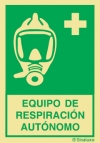 Señal de equipos de emergencia con el pictograma de EQUIPO DE RESPIRACIÓN AUTÓNOMO y texto