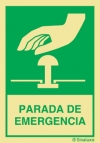 Señal de equipos de emergencia con el pictograma de PARADA DE EMERGENCIA y texto