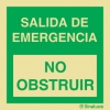 Señal de evacuación para apertura de puertas con el texto SALIDA DE EMERGENCIA NO OBSTRUIR