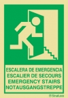 Señal de evacuación con el pictograma y textos en cuatro lenguas de ESCALERA DE EMERGENCIA