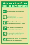 Señal de evacuación de texto con instrucciones sobre la ZONA DE CONFINAMIENTO