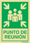 Señal de evacuación con el pictograma y texto de PUNTO DE REUNIÓN