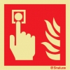 Señal de equipo de alarma o alerta contra incendio con el pictograma de pulsador de alarma