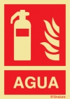 Señal de equipo de lucha contra incendio con el pictograma y texto de extintor de agua