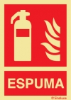 Señal de equipo de lucha contra incendio con el pictograma y texto de extintor de espuma