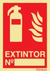 Señal de equipo de lucha contra incendio con el pictograma y texto para el número de extintor