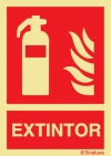 Señal de equipo de lucha contra incendio con el pictograma y texto de extintor