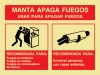Señal de equipo de lucha contra incendio con el pictograma de manta ignifuga y instrucciones de aplicación