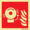 Señal de equipo de alarma o alerta contra incendio con el pictograma de sirena de alarma