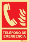 Señal de equipo de alarma o alerta contra incendio con el pictograma x texto de teléfono de emergencia