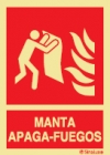 Señal de equipo de lucha contra incendio con el pictograma y texto de manta ignifuga