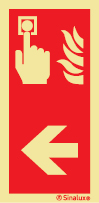 Señal de equipo de lucha contra incendio con el pictograma de pulsador de alarma y flecha horizontal a la izquierda
