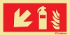 Señal de equipo de lucha contra incendio con el pictograma de extintor y flecha diagonal hacia bajo a la izquierda