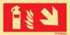 Señal de equipo de lucha contra incendio con el pictograma de extintor y flecha diagonal hacia bajo a la derecha