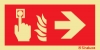 Señal de equipo de lucha contra incendio con el pictograma de pulsador de alarma y flecha horizontal a la derecha