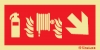 Señal de equipo de lucha contra incendio con el pictograma de extintor y boca de incendio equipada y flecha diagonal hacia bajo a la derecha