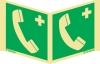 Señal panorámica a dos caras de equipos de emergencia con el pictograma de teléfono de emergencia