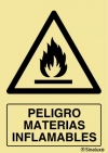 Señal de peligro con el pictograma y texto de materias inflamables