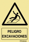 Señal de peligro con el pictograma y texto de peligro excavaciones