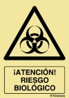 Señal de peligro con el pictograma y texto de riesgo biológico