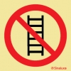 Señal de prohibición con el pictograma de prohibido utilizar escalera portátil