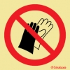 Señal de prohibición con el pictograma de prohibido usar guantes
