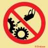 Señal de prohibición con el pictograma de prohibido engrasar la máquina en funcionamiento
