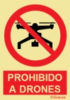 Señal de prohibición con el pictograma y texto de prohibido a drones