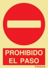 Señal de prohibición con el pictograma y texto de prohibido el paso