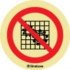 Pegatina autoadhesiva de prohibición con el pictograma de prohibido trabajar sin el dispositivo de protección