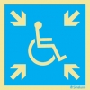Señal informativa con el pictograma de punto de encuentro para personas con discapacidad motora
