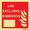 Señal de equipo de lucha contra incendio con el texto USO EXCLUSIVO BOMBEROS