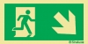 Señal fotoluminiscente de evacuación según la norma ISO 7010 con el pictograma de dirección de evacuación y flecha diagonal hacia bajo y a la derecha