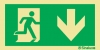 Señal fotoluminiscente de evacuación según la norma ISO 7010 con el pictograma de dirección de evacuación y flecha vertical hacia bajo