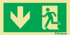 Señal fotoluminiscente de evacuación según la norma ISO 7010 con el pictograma de dirección de evacuación y flecha vertical hacia bajo