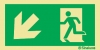 Señal fotoluminiscente de evacuación según la norma ISO 7010 con el pictograma de dirección de evacuación y flecha diagonal hacia bajo y a la izquierda