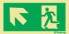 Señal fotoluminiscente de evacuación según la norma ISO 7010 con el pictograma de dirección de evacuación y flecha diagonal hacia arriba y a la izquierda