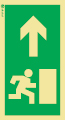 Señal de balizamiento a baja altura LLL de evacuación con el pictograma de salida de emergencia y flecha vertical hacia arriba para colocar en las puertas que abren para la derecha