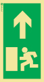 Señal de balizamiento a baja altura LLL de evacuación con el pictograma de salida de emergencia y flecha vertical hacia arriba para colocar en las puertas que abren para la izquierda